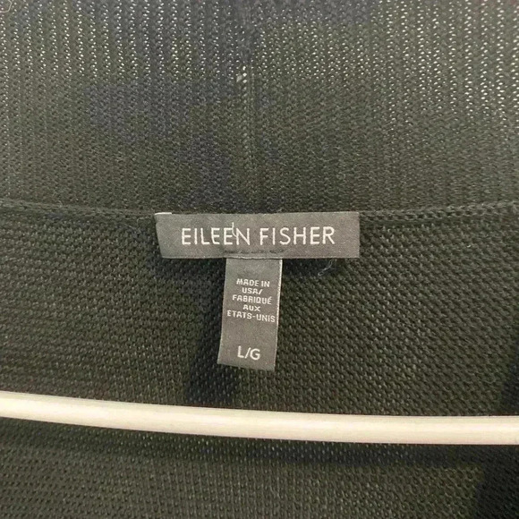 Eileen Fisher Open Front Long Duster Cardigan Black Large L Minimalist Lagenlook - Picture 2 of 5